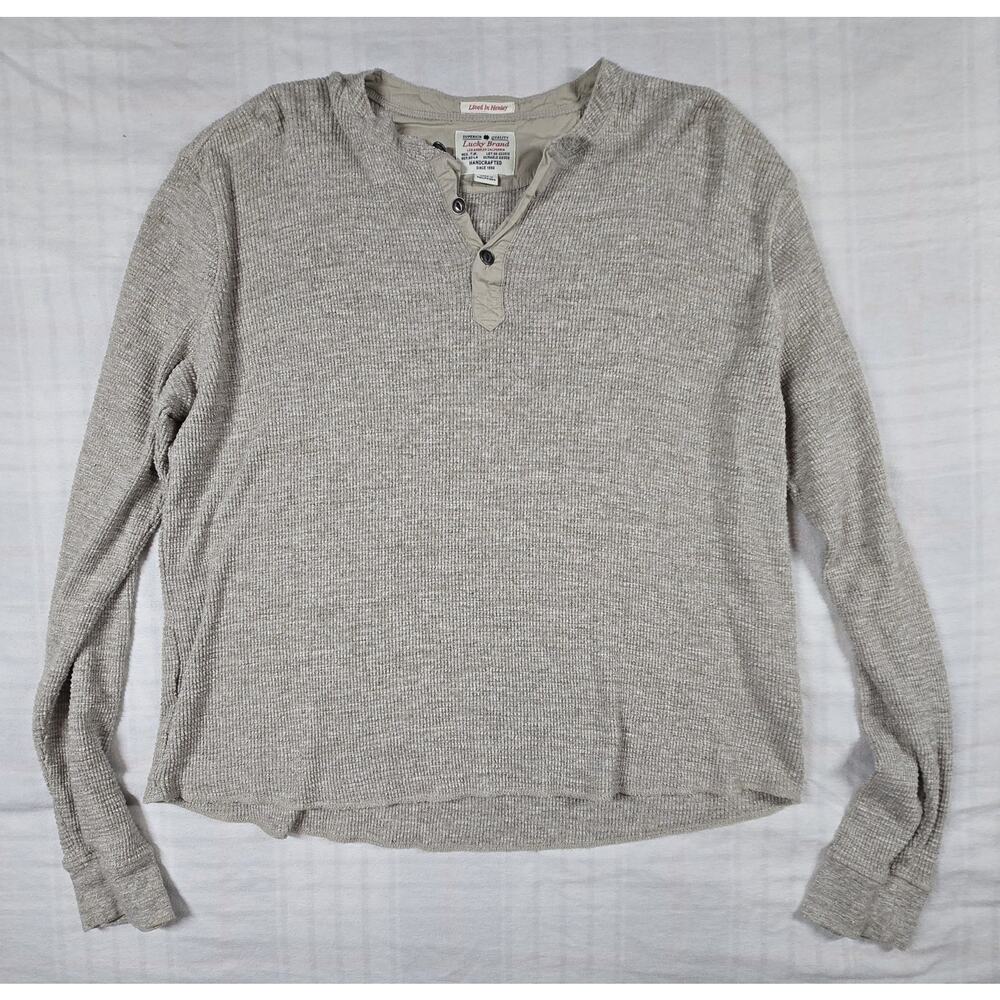Lucky Brand Mens Thermal Shirt Lived In Henley Long Sleeve Cream Heather XL